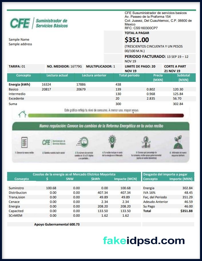 Utility bill CFE [Mexico]